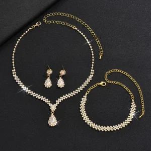Ensemble de bijoux de mariée de luxe, élégant, collier et boucles d&rsquo;oreilles en Zircon, tempérament exquis, Bracelet en strass, accessoires pour robe