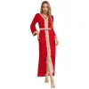 femmes musulmanes abaya église robe broderie eid ramadan maxi robe islamique ample caftan robe vêtements de prière avec ceinture