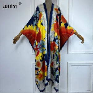 WINYI-Cardigan Kimono Imprimé Bohème pour Femme, Tenues de Plage Maxi Élégantes et Sexy, Robes Caftan, Cover-Up, Vêtements Africains, Abaya