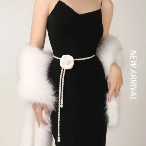 Ceintures de taille en perles de fleur de camélia pour femmes, accessoires de vêtements élégants, robe, corde décorative, chaîne de taille en perles