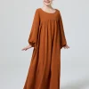 enfants abaya ramadan musulman dubaï élégant fille solide col rond à manches longues caftan kebaya robe pour fête prier cadeau