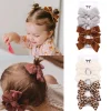 Pinces à cheveux avec nœud papillon imprimé léopard, Barrettes en dentelle de coton et lin pour bébés filles, épingles à cheveux de sécurité, accessoires pour couvre-chef, 4 pièces/ensemble