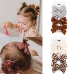 Pinces à cheveux avec nœud papillon imprimé léopard, Barrettes en dentelle de coton et lin pour bébés filles, épingles à cheveux de sécurité, accessoires pour couvre-chef, 4 pièces/ensemble