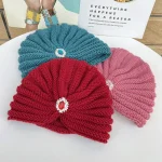 Turban bohème en laine pour femme, casquettes Hijab chaudes, optique douce, bijoux en diamant, chapeaux à la mode, hiver