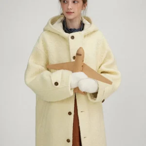 Manteau mi-long rétro à capuche pour femmes, tissu en laine à boucle très épais et ample, couches et portées, automne et hiver