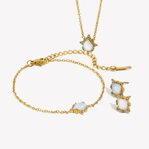 E.B.belle – ensemble de bijoux de mariée élégants, collier goutte d&rsquo;eau, boucles d&rsquo;oreilles, Bracelets, en acier inoxydable, pierre opale bleue