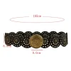 ceinture ajustable vintage en pu pour femme, disque large en métal, style western exagéré, rond et creux
