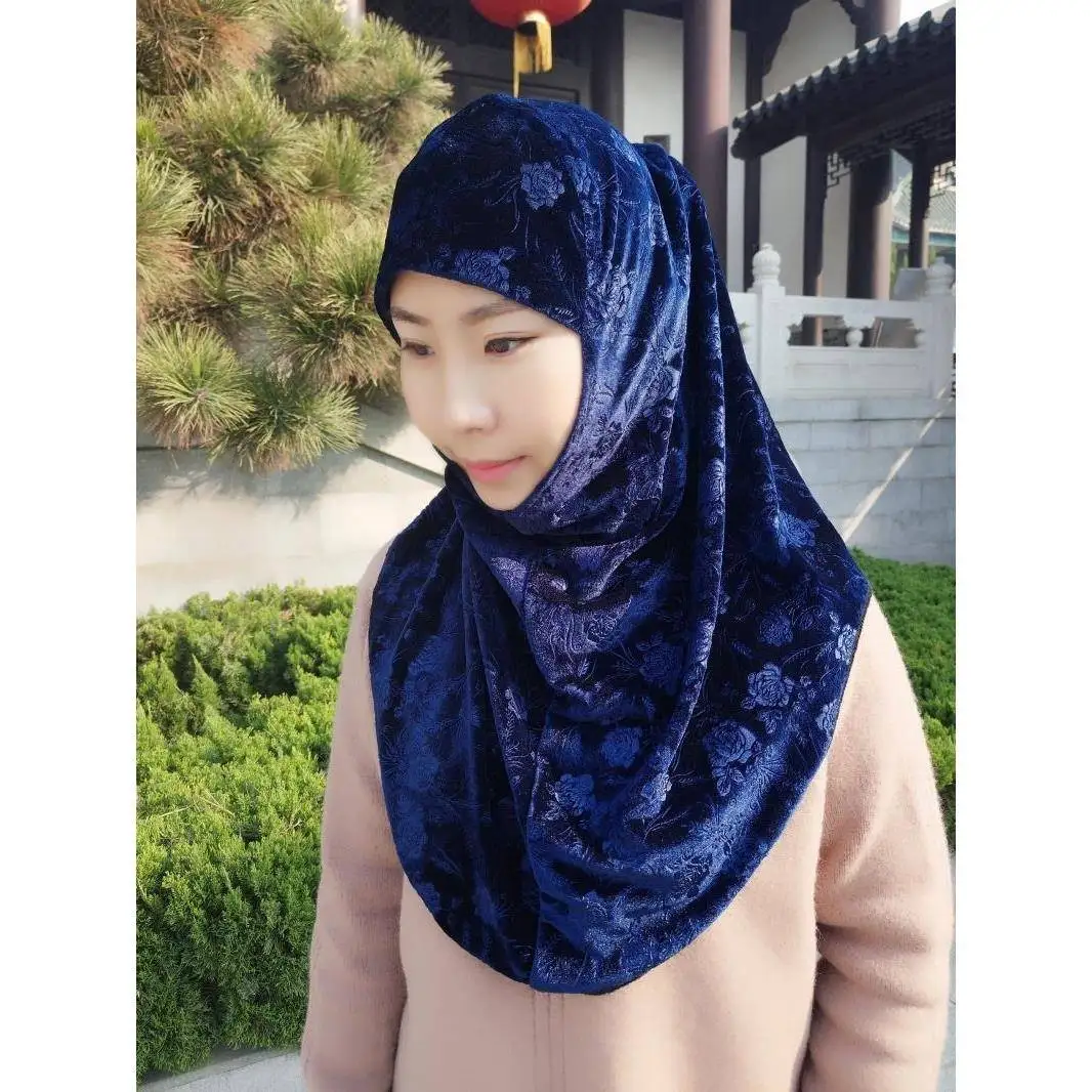 femmes doux velours une pièce hijab longue turban musulman islamique pleine tête impression hijab écharpe