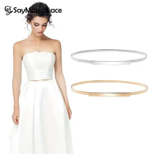 Ceintures élastiques en chaîne dorée pour femmes, taille en métal argenté, feuille extensible, ceinture dorée, jupe habillée, Riem SKinnny