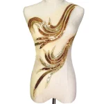 Tissu à paillettes brodé de fleurs, large dentelle, maille, bleu, or, rouge, accessoires de couture, fournitures artisanales