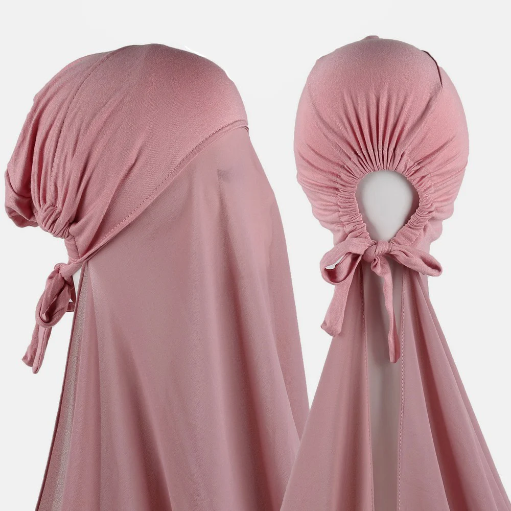 hijab instantané musulman pour femmes, bonnet avec châle en mousseline de soie, écharpe de tête, bandeau intérieur, couverture hijab extensible, turban