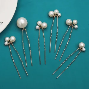 Épingle à cheveux en alliage doré en forme de U pour femme, pince à cheveux de mariée, perle de mariage, pièce de sauna de fiançailles, bijoux rétro, accessoires de beauté, 6 pièces
