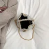 sac à bandoulière élégant avec chaîne pour femmes, couleur unie, strass scintillant, sacoche à cordon brillant, sac à main pour dîner et fête