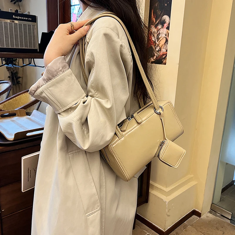 Sac à main marron en cuir PU pour femmes, petit sac texturé vintage, polyvalent, mode coréenne