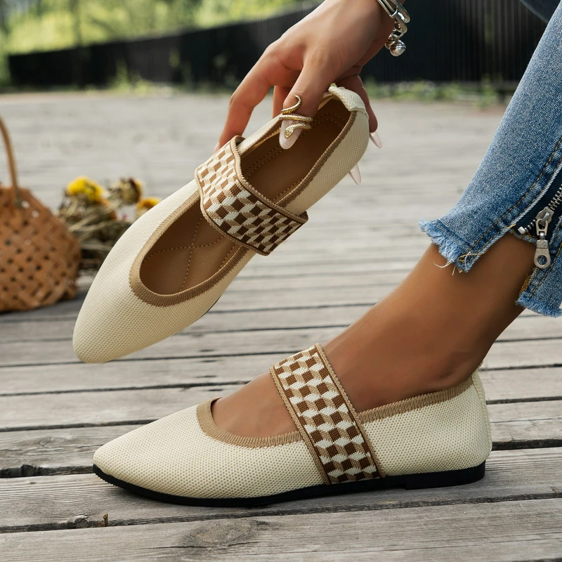 femmes ballerines tricotées chaussures décontractées talon bas femme élégante baskets bout pointu mocassins peu profonds vintage sans lacet femmes chaussures