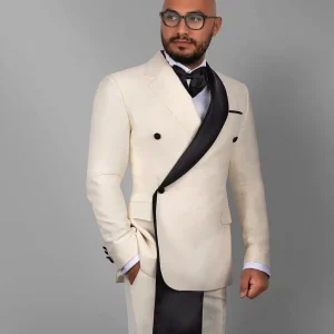 Costumes de mariage 2 pièces pour hommes, Style Beige, coupe cintrée, Blazer à Double boutonnage, Tuxedos de marié d&rsquo;affaires, Costume de bal de fête