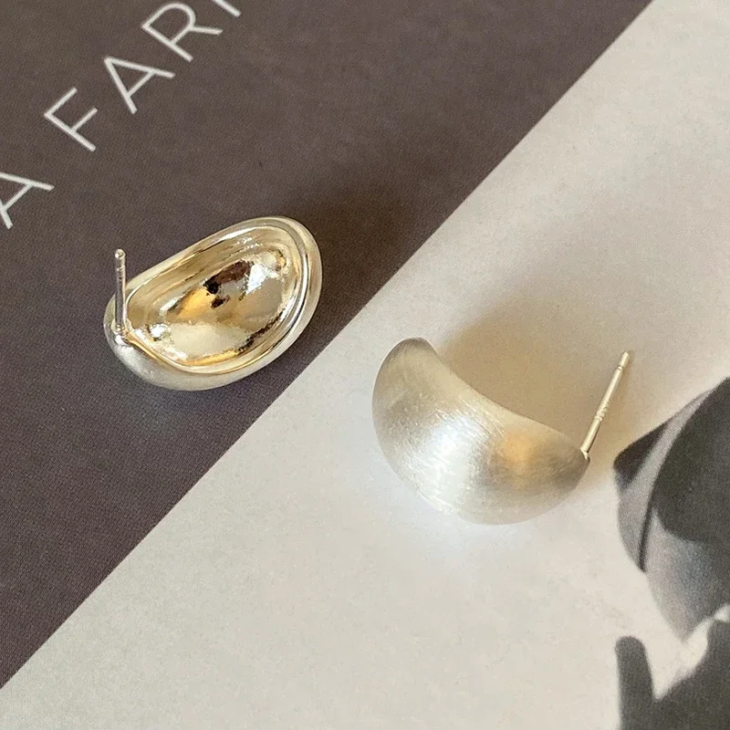 Boucles d'oreilles géométriques arquées brossées en argent Sterling 925 véritable pour femmes, bijoux fins tendance, accessoire minimaliste, 18K