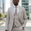Costume trois pièces Beige gris pour hommes, élégant, coupe cintrée, formel, bureau et loisirs, Banquet, ensemble de marié, robe de mariée