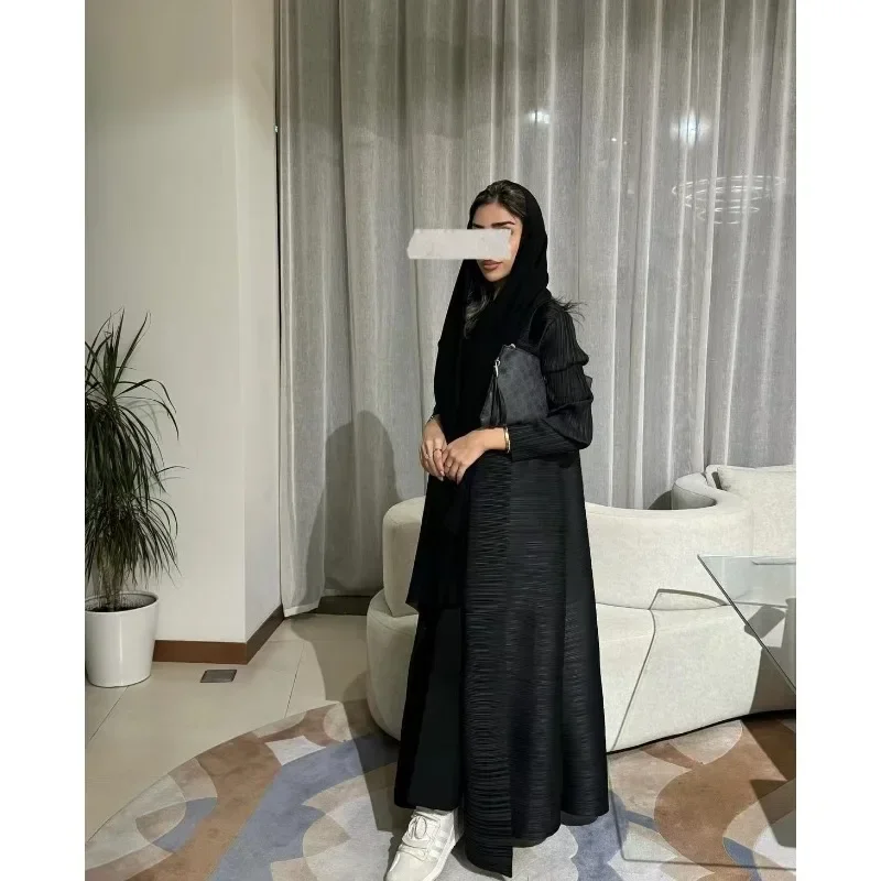 abaya musulman noir simple banlieue mode plissée ample longue trench manteau veste 2024 automne nouveau