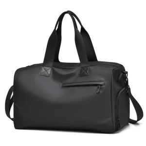 Sac à bandoulière noir à sangle réglable, sac de fitness, sac de voyage, avec poches zippées, idéal pour les sports et les sorties décontractées
