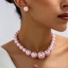 ensemble de bijoux luxueux et élégant avec perles artificielles/boucles d'oreilles et collier, adapté aux banquets quotidiens et aux cadeaux