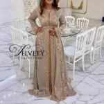 Robe de soirée musulmane à manches longues, caftan marocain, ligne A, appliques perlées, Dubaï, arabe, Turquie, Abaya, robe islamique personnalisée