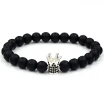 Bracelet minimaliste en pierre sablée noire, mode européenne et américaine, couronne en Zircon incrusté, bijoux de Couple, cadeau de vacances