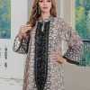 robe abaya géométrique brodée de luxe | caftan à manches longues en polyester pour femme | style traditionnel du moyen orient | Élégant b