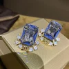 boucles d'oreilles percées en argent sterling 925 pour femmes, bijoux de mariage, brillant, grand carré, accessoires en zircone