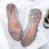 sandales confortables à semelles plates pour femmes, chaussures de plage transparentes à bouche peu profonde, respirantes, ajourées, scintillantes, été