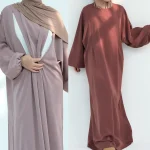Robe Abaya d&rsquo;allaitement douce pour femme, vêtements islamiques, manches bouffantes, fermeture éclair latérale sur le devant, robes modestes, Nida