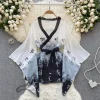 Peignoir une pièce pour femme, kimono japonais sexy, imprimé légèrement transparent, vêtements de nuit pour femme, manches adt, pyjama décontracté, ensembles de robe