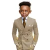 ensemble veste et pantalon à double boutonnage pour garçons, smoking formel, blazer taille personnalisée pour enfants, style d'affaires, marron imbibé, mariage, 2 pièces