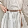 Ceinture tressée à long pompon pour femme, rétro, bohème, tissé, ULde chanvre, noué, taille, environnement, chemise, sangles décoratives