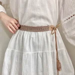 Ceinture tressée à long pompon pour femme, rétro, bohème, tissé, ULde chanvre, noué, taille, environnement, chemise, sangles décoratives