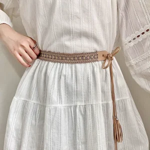 Ceinture tressée à long pompon pour femme, rétro, bohème, tissé, ULde chanvre, noué, taille, environnement, chemise, sangles décoratives