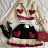 y2k nouveau cuir sexy deux pièces femmes harajuku gothique en forme de coeur patchwork taille exposée veste coupe denim patchwork mini jupe