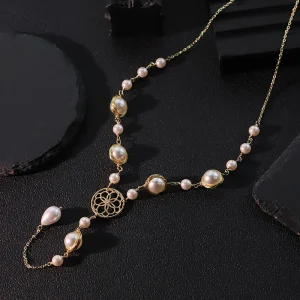 Shijia collier de perles plaqué or 18 carats Design collier fait à la main bijoux pour femmes GN0260-2