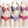 Ensemble de soutien-gorge et ceinture de danse du ventre pour femmes adultes, broderie de perles de biscuits faites à la main, accessoires de scène de danse à bande, 2 pièces