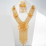 Lager bijoux moyen-orient bijoux femmes gland boucle d&rsquo;oreille collier fleur ensemble africain fête de mariage cadeau couleur or collier
