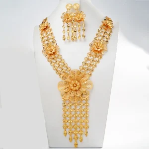 Lager bijoux moyen-orient bijoux femmes gland boucle d&rsquo;oreille collier fleur ensemble africain fête de mariage cadeau couleur or collier