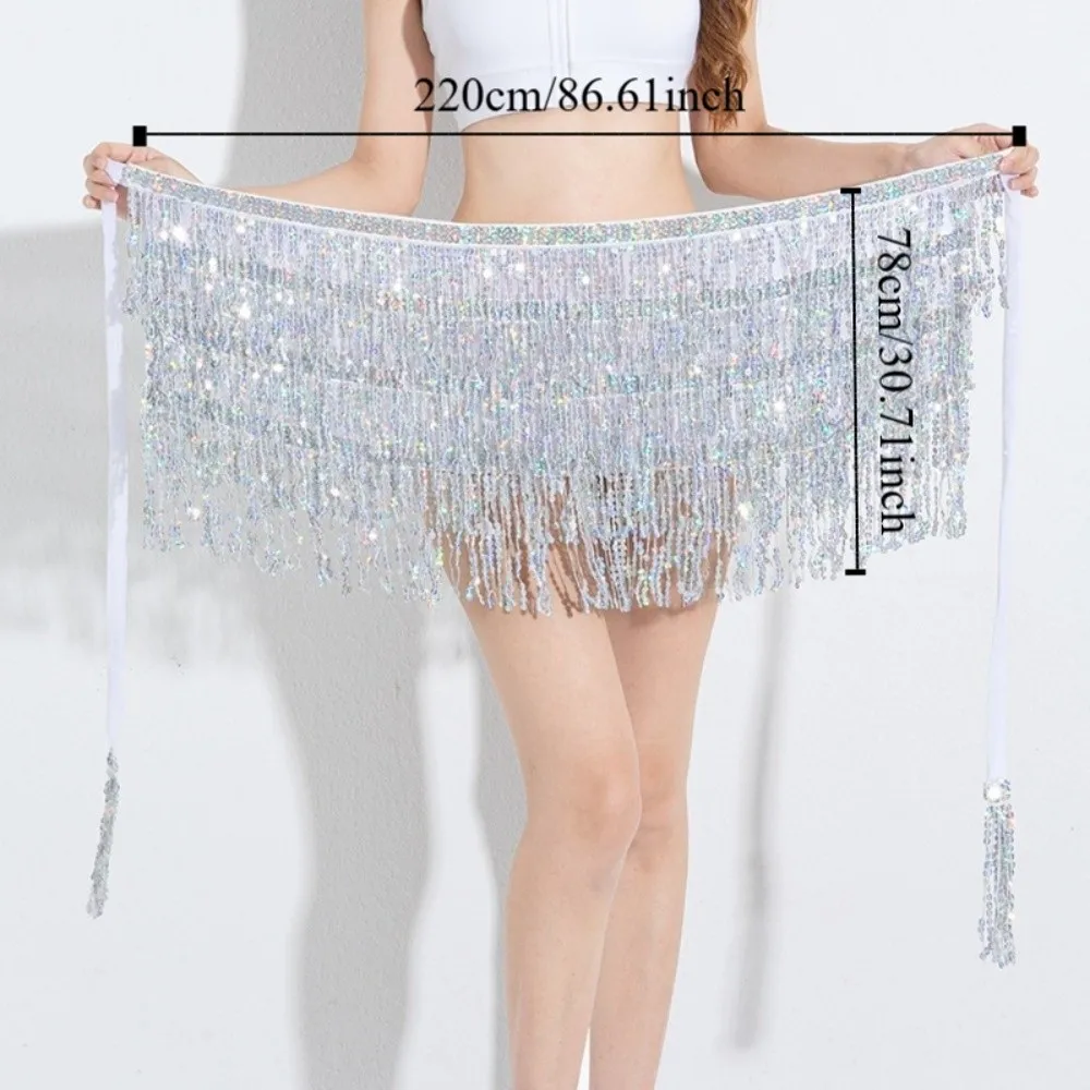 Hula – jupe courte de danse latine à 4 couches, en mousseline de soie, danse du ventre, chaîne de taille, paillettes, pompon multicolore, écharpe de hanche, Performance