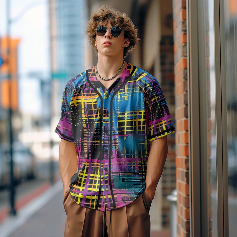 Maillot de Baseball pour hommes, imprimé géométrique, graphique léger, Streetwear, respirant, couleurs tendance, tenues unisexes minimalistes d'été