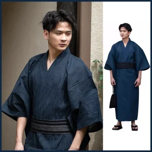 Kimono Samouraï Traditionnel Japonais pour Homme, Robe de Bain, Style Hekoobi adt, Vêtement de Sauna, Longue Ceinture, en Coton