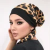 bonnet hijab musulman imprimé léopard, sous capuchon intérieur élastique et respirant avec sangle réglable pour un usage quotidien, foulard turban islamique