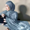 Écharpe hijab légère et soyeuse pour femmes musulmanes, châle uni, bandeau, turban islamique, châle plissé brillant