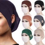 Bandana Hijab avec trou d&rsquo;oreille pour femme, écharpe islamique, chapeau sous-casquette, casquettes monochromes, accessoires prêts à l’emploi, document