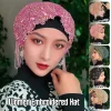femmes ethnique broderie perle turban casquette ramadan mode musulmane paillettes tête enveloppement musulman hijab islamique cheveux couverture foulard chapeau