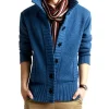 cardigan à manches sulfen cachemire pour homme, veste ouverte, couleur abricot avec poches, style streetwear décontracté