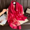 foulard hijab de luxe en dentelle brillante pour femmes, châles et enveloppes en laine douce, grande fleur, foulard fin, bufanda, nouvelle collection 2024